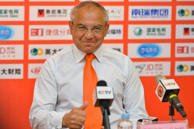 JINAN, CHINA - JUNE 14: (CHINA OUT) Felix Magath is appointed as new manager of Shandong Luneng Taishan FC at a press conference PK Pressekonferenz on June 14, 2016 in Jinan, Shandong Province of China.  CFP486302906 