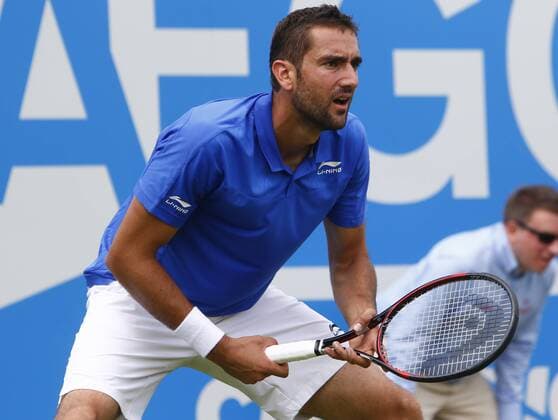 14.06.2016. Queens Club, London, England. Aegon Queens Tennis Championships Day Two. Marin Cilic (CRO) ready for service in his 1st round match against Feliciano Lopez (ESP). xAlanxMartinx  ActionPlus11749037