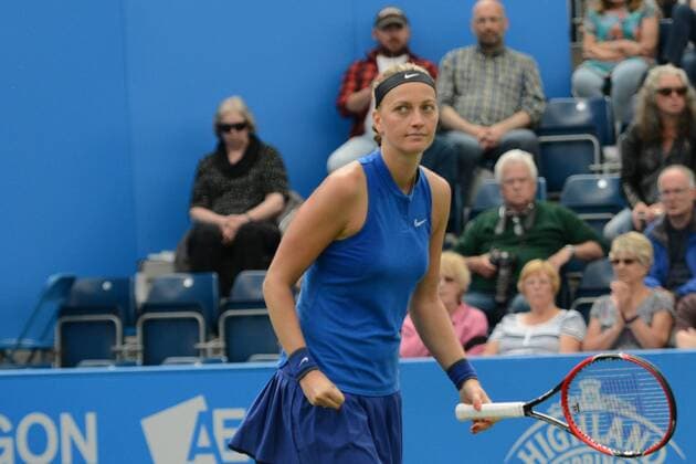 June 14, 2016 - Birmingham, Warwickshire, England - PETRA KVITOVA celebrates winning her first round match vs. L. Safarova in the Aegon Classic Birmingham tennis tournament. Tennis 2016 - Aegon Classic Birmingham - Day 2 - ZUMAl132