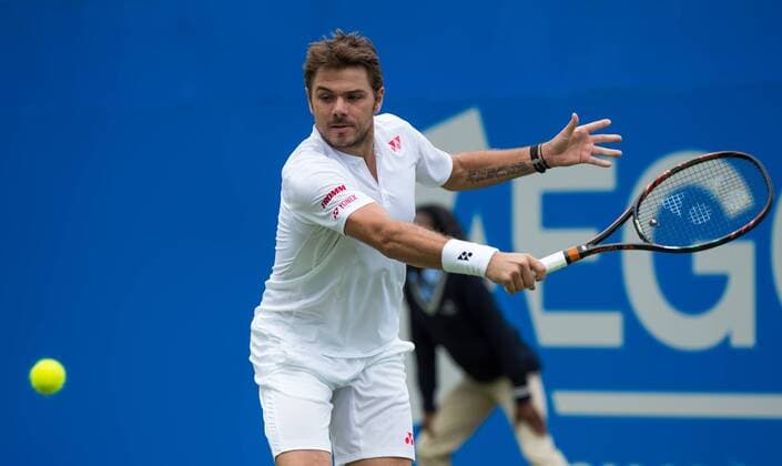 (160614) -- LONDON, June 14, 2016 -- Stan Wawrinka of Switzerland returns a shot during his singles first round match against Fernando Verdasco of Spain during day two of the ATP Tennis Herren 500 Aegon Championships at the Queen s Club in London, Britain on June 14, 2016. ) (SP)BRITAIN-LONDON-TENNIS-AEGON CHAMPIONSHIPS-WAWRINKA VS VERDASCO JonxBuckle 