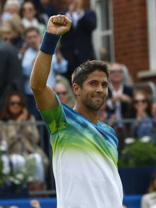 14.06.2016. Queens Club, London, England. Aegon Queens Tennis Championships Day Two. Fernando Verdasco (ESP) celebrates his straight sets victory in his 1st round match against number 2 seed, Stan Wawrinka (SUI). xAlanxMartinx  ActionPlus11749048