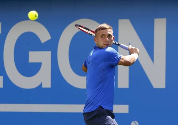 15.06.2016. Queens Club, London, England. Aegon Queens Tennis Championships Day Three. Daniel Evans (GBR) hits a backhand in his 1st round match against Paul-Henri Mathieu (FRA) xAlanxMartinx  ActionPlus11749433