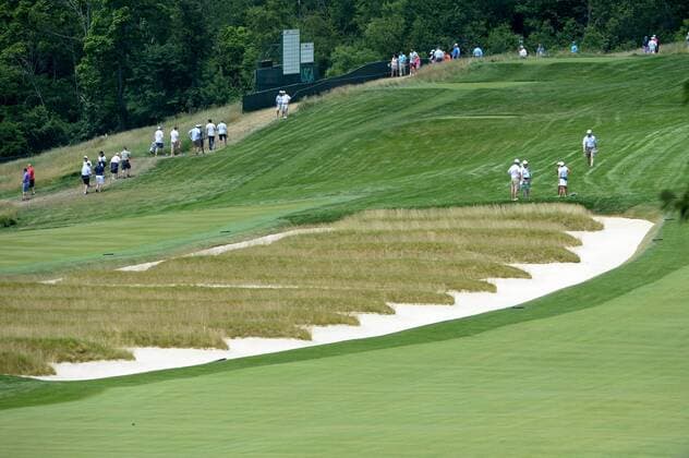 The Church Pews bunkers are seen at the third and fourth holes during a practice round prior to the start of the 2016 U.S. Open at Oakmont Country Club in Oakmont, Pennsylvania on June 15, 2016.  PIT20160615406 PATxBENIC