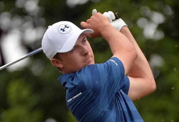 Jordan Spieth watches his hit off of the 17th tee in the first round of the 2016 U.S. Open at Oakmont Country Club in Oakmont, Pennsylvania on June 15, 2016.  OAK20160616312 KEVINxDIETSCH