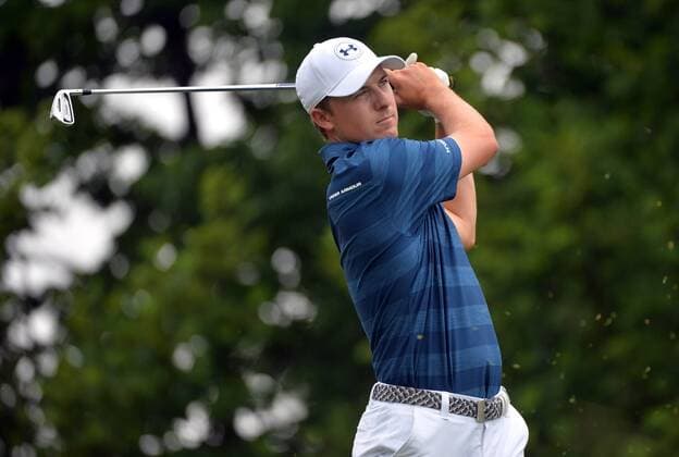 Jordan Spieth watches his hit off of the 17th tee in the first round of the 2016 U.S. Open at Oakmont Country Club in Oakmont, Pennsylvania on June 15, 2016.  OAK20160616313 KEVINxDIETSCH