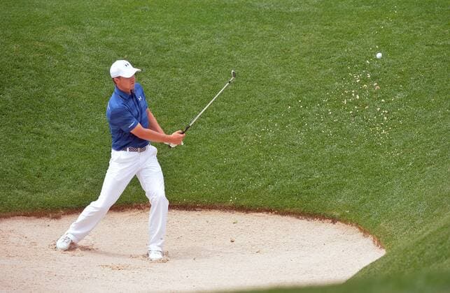 Jordan Spieth hits out of a bunker on the 17th hole during the first round of the 2016 U.S. Open at Oakmont Country Club in Oakmont, Pennsylvania on June 15, 2016.  OAK20160616323 KEVINxDIETSCH