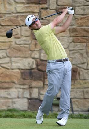 Andrew Landry, of Austin, Texas, hits his tee shot on the 9th hole during first round of the U.S. Open golf championship at Oakmont Country Club near Pittsburgh, Pennsylvania on Thursday, June 16, 2016. Landry is the leader at three under par after play was suspended for the day due to rain during the first round  OAK20160616116 PATxBENIC