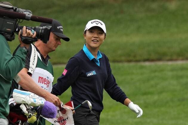 June 16, 2016 - Belmont, Michigan, Untied States - Lydia Ko of New Zealand follows walks with her caddy and flanked by a media camera person up the fairway toward the 7th green during the first round of the Meijer LPGA Golf Damen Classic golf tournament at Blythefield Country Club in Belmont, MI, USA Thursday, June 16, 2016. Meijer LPGA Classic  - ZUMAn230