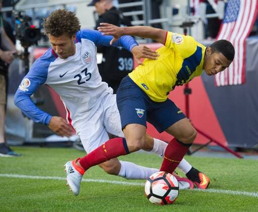 (160617) -- SEATTLE, June 16, 2016 -- Fabian Johnson (L) of the United States vies with Jefferson Montero of Ecuador during their quarterfinal match of 2016 Copa America soccer tournament at Century Link Field in Seattle, the United States on June 16, 2016. The United States won 2-1. Yang Lei)(wll) (SP)US-SEATTLE-SOCCER-COPA AMERICA-QUARTERFINAL-USA VS ECU YangxLeixC 
