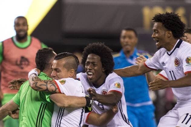 June 17, 2016 - East Rutherford, New Jersey, U.S - Colombian national team Nationalteam celebrates the win against Peru during the Copa America Centenario USA 2016 soccer tournament at MetLife Stadium in East Rutherford, NJ Soccer 2016 - Copa America Centenario Colombia vs. Peru 0-0 (4-2) - ZUMAs192