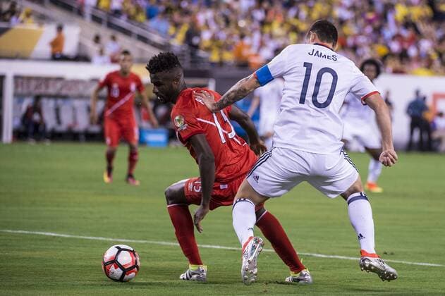 June 17, 2016 - East Rutherford, New Jersey, U.S - Peru defender CHRISTIAN RAMOS (15) keeps the ball away from Colombia midfielder JAMES RODRIGUEZ (10) during the Copa America Centenario USA 2016 soccer tournament at MetLife Stadium in East Rutherford, NJ Soccer 2016 - Copa America Centenario Colombia vs. Peru 0-0 (4-2) - ZUMAs192