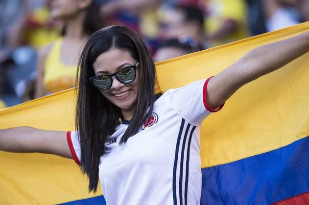 June 17, 2016 - East Rutherford, New Jersey, U.S - Colombian fans cheer on their team during the Copa America Centenario USA 2016 soccer tournament at MetLife Stadium in East Rutherford, NJ Soccer 2016 - Copa America Centenario Colombia vs. Peru 0-0 (4-2) - ZUMAs192