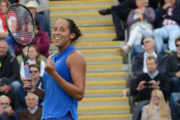 June 18, 2016 - Birmingham, Warwickshire, England - MADISON KEYS of the United States celebrates winning her semifinal match vs. C. Navarro in the Aegon Classic Birmingham tennis tournament. Tennis 2016 - Aegon Classic Birmingham - Day 6 - ZUMAl132