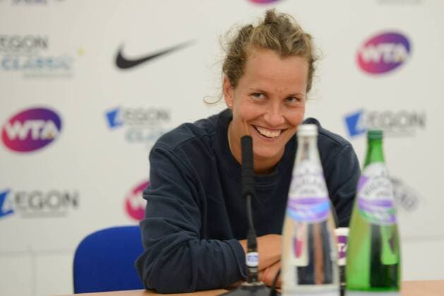 June 18, 2016 - Birmingham, Warwickshire, England - BARBORA STRYCOVA speaks with the media at the Aegon Classic Birmingham tennis tournament. Tennis 2016 - Aegon Classic Birmingham - Day 6 - ZUMAl132