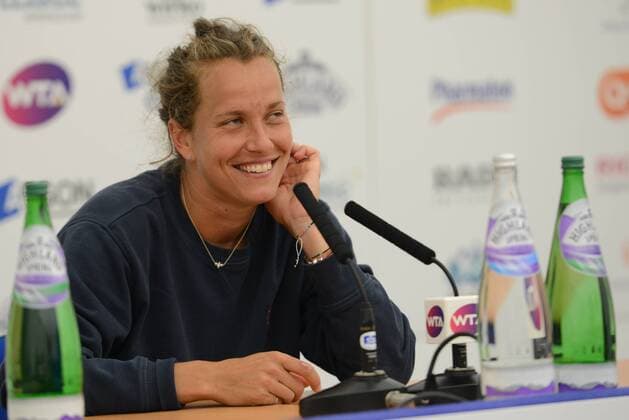 June 18, 2016 - Birmingham, Warwickshire, England - BARBORA STRYCOVA speaks with the media at the Aegon Classic Birmingham tennis tournament. Tennis 2016 - Aegon Classic Birmingham - Day 6 - ZUMAl132
