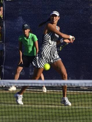 Serbian Ana Ivanovic during the semifinal doubles match against German Anna-Lena Friedsam and Laura Siegemund played at the Mallorca Open 2016 played at Santa Ponsa court in Majorca, Balearic Islands, Spain on 18 June 2016. ANA IVANOVIC AND KIRSTEN FLIPKENS VS. ANNA-LENA FRIEDSAM AND LAURA SIEGEMUND !ACHTUNG: NUR REDAKTIONELLE NUTZUNG!  20160619-636018918062020936