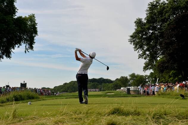 Andrew Landry hits his tee shot on the 3rd hole in the 3rd round at the U.S. Open at Oakmont Country Club near Pittsburgh, Pennsylvania on June 18, 2016.  OAK20160618907 KEVINxDIETSCH