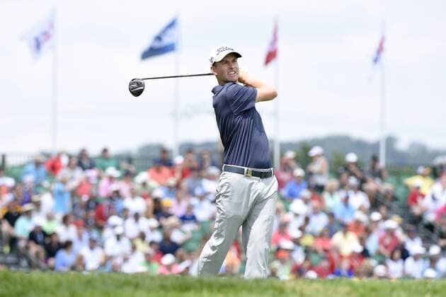 17 June 2016: Webb Simpson (USA) plays his shot from the tenth tee during a rain delayed first round of the US Open at Oakmont Country Club in Pittsburgh, Pa. GOLF: JUN 17 PGA Golf Herren - US Open - First Round Icon4391606171419 EDITORIAL USE ONLY
