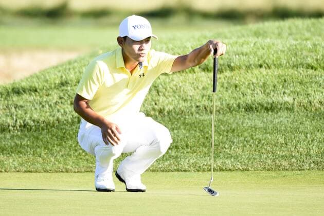 18 June 2016: Sung Kang (KOR) lines up a putt on the 10th green during the second round of the US Open at Oakmont Country Club in Pittsburgh, Pa. GOLF: JUN 18 PGA Golf Herren - US Open - Second Round Icon4391606181088 EDITORIAL USE ONLY