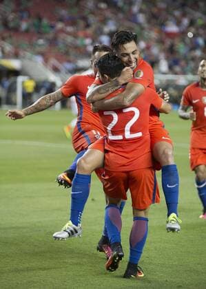 Copa America, Viertelfinale, Mexiko - Chile 0:7 June 18, 2016 - Santa Clara, California, U.S - Edson Puch 22 of Chile celebrates his goal during their quarterfinal match against Mexico in the Copa America Centenario 2016 football tournament held at Levis Stadium in Santa Clara, California on Saturday June 18, 2016. Chile defeats Mexico 7-0. Mexico vs. Chile - ZUMAp124