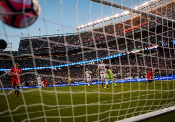 June 18,2016: A ball comes into the net after Chile scores in the second half during the Copa America Centerario Quarterfinal match between Mexico versus Chile at Levi s Stadium in Santa Clara, CA. (Photo by Samuel Stringer Icon Sportswire) SOCCER: JUN 18 Copa America Centenario - Quarterfinal - Mexico v Chile Icon160618006 EDITORIAL USE ONLY