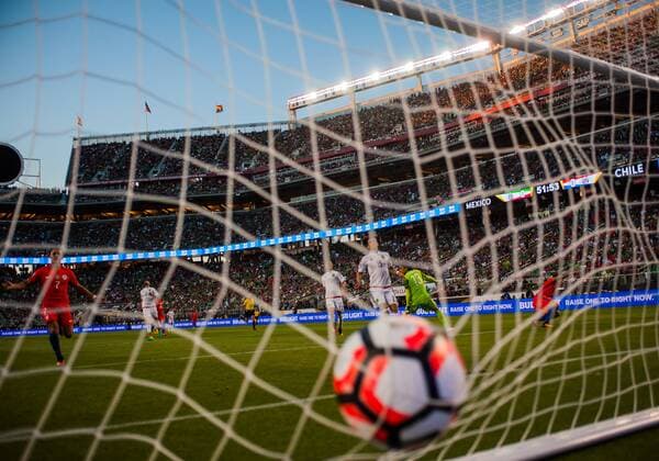 June 18,2016: A ball comes into the net after Chile scores in the second half during the Copa America Centerario Quarterfinal match between Mexico versus Chile at Levi s Stadium in Santa Clara, CA. (Photo by Samuel Stringer Icon Sportswire) SOCCER: JUN 18 Copa America Centenario - Quarterfinal - Mexico v Chile Icon160618007 EDITORIAL USE ONLY
