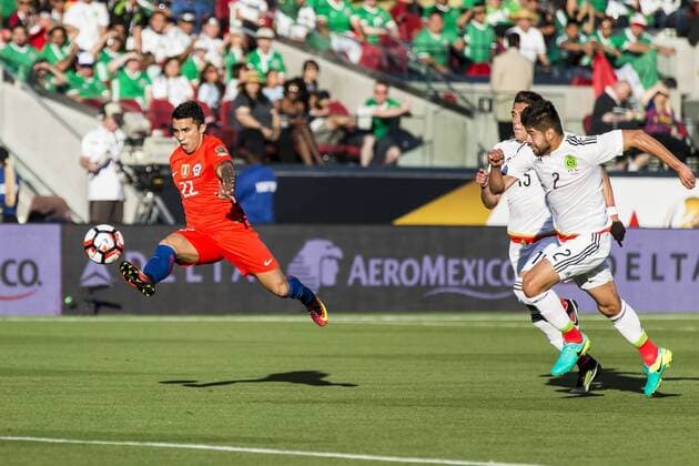 June 18, 2016: Chile midfielder Edson Puch (22) shoots during the first half of the Copa Centenario quarter final match between Mexico and Chile held at Levi s Stadium in Santa Clara CA. Final score MEX- 0, CHI- 7.(Photo by Allan Hamilton ICON Sportswire) SOCCER: JUN 18 Copa America Centenario - Quarterfinal - Mexico v Chile Icon16061821 EDITORIAL USE ONLY