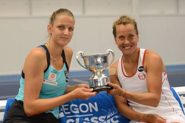 June 19, 2016 - Birmingham, Warwickshire, England - KAROLINA PLISKOVA and BARBORA STRYCOVA of the Czech Republic after winning the doubles final of the Aegon Classic Birmingham tennis tournament. Tennis 2016 - Aegon Classic Birmingham - Day 7 - ZUMAl132