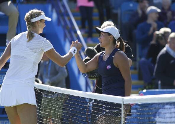 20.06.2016 Eastbourne, England. Aegon WTA Tennis Damen International Eastbourne Tennis Tournament. Ekaterina Makarova (RUS) defeats Tara Moore (GBR) by a score 7-5, 6-4, in their 1st round match at Devonshire Park. xHongboxChenx  ActionPlus11752344