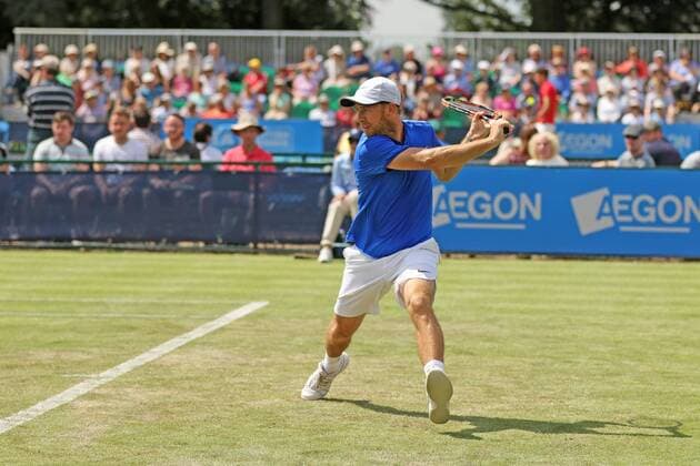 21.06.2016. Nottingham Tennis Centre, Nottingham, England. Aegon Open Mens ATP Tennis Herren Tennis. Dudi Sela of Israel from Israel on his way to a surprise victory over Joao Sousa of Portugal 6-3 and 7-6 xDavidxKissmanx  ActionPlus11752774