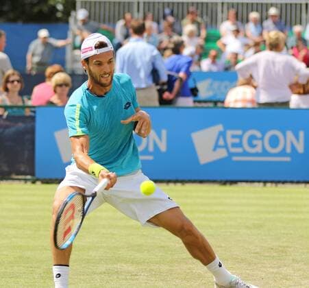21.06.2016. Nottingham Tennis Centre, Nottingham, England. Aegon Open Mens ATP Tennis Herren Tennis. Forehand from Joao Sousa of Portugal returns to against Dudi Sela of Israel xDavidxKissmanx  ActionPlus11752776