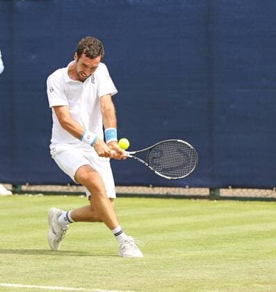 21.06.2016. Nottingham Tennis Centre, Nottingham, England. Aegon Open Mens ATP Tennis Herren Tennis. Backhand from Mikhail Kukushkin of Kazakhstan xDavidxKissmanx  ActionPlus11752915