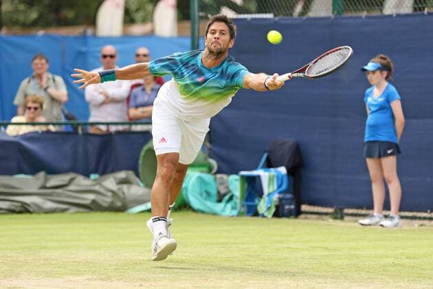 21.06.2016. Nottingham Tennis Centre, Nottingham, England. Aegon Open Mens ATP Tennis Herren Tennis. Fernando Verdasco of Spain reaches for a forehand in his victory over Victor Estrella Burgos of Dominican Republic xDavidxKissmanx  ActionPlus11752918
