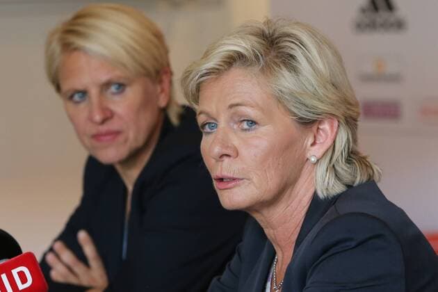 GER, PK DFB Fussball Nationalmannschaft Frauen 21.06.2016, GRASSAU, Hotel Golfresort Achental GER, Lehrgang DFB Frauen Nationalmannschaft Olympia 2016, im Bild Doris Fitschen (Managerin), Silvia Neid (Bundestrainerin) nordphotoxHofer