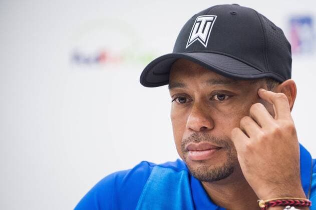 Professional golfer and tournament host, Tiger Woods, answers questions about his event and his health from the media during a press conference PK Pressekonferenz at the Quicken Loans National golf tournament on June 22, 2016, in Bethesda, Md.  WAP201606220045 PETExMAROVICH
