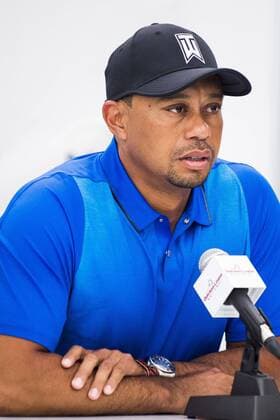 Professional golfer and tournament host, Tiger Woods, answers questions about his event and his health from the media during a press conference PK Pressekonferenz at the Quicken Loans National golf tournament on June 22, 2016, in Bethesda, Maryland.  WAP20160622230 PETExMAROVICH