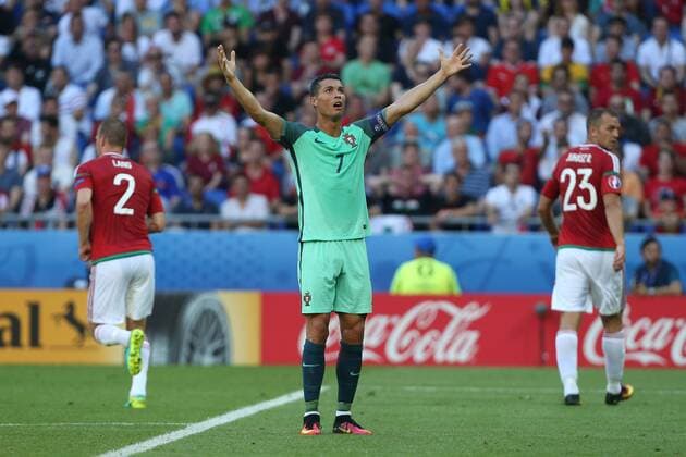 Cristiano Ronaldo of Portugal dejected during the UEFA European Championship EM Europameisterschaft 2016 match at the Stade de Lyon, Lyon. Picture date June 22nd, 2016 Pic Phil Oldham Sportimage EDITORIAL USE ONLY. No use with unauthorised audio, video, data, fixture lists, club league logos or live services. Online in-match use limited to 120 images, no video emulation. No use in betting, games or single club league player publications.