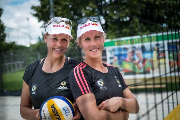 Rio 2016, Beachvolleyball, Shooting mit Britta Büthe und Karla Borger Interview mit den Beachvolleyballerinen Britta Buethe und Karla Borger(T-Shirt mit roten Streifen) Beachvolleyballerinen Borger Buethe