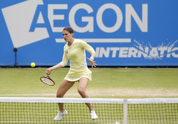 23.06.2016 Eastbourne, England. Aegon International Eastbourne Tennis Tournament. Andrea Petkovic (GER)returns as she is beaten by Ekaterina Makarova (RUS) by a score 3-6, 6-4, 6-0 in their Quarterfinals match at Devonshire Park. xHongboxChenx  ActionPlus11753792