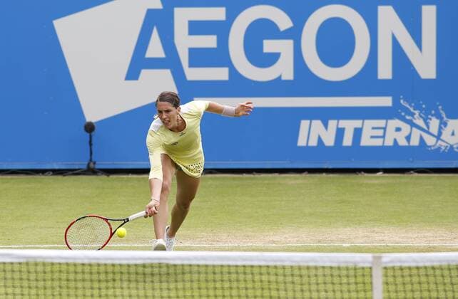 23.06.2016 Eastbourne, England. Aegon International Eastbourne Tennis Tournament. Andrea Petkovic (GER)returns as she is beaten by Ekaterina Makarova (RUS) by a score 3-6, 6-4, 6-0 in their Quarterfinals match at Devonshire Park. xHongboxChenx  ActionPlus11753793