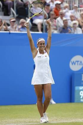 23.06.2016 Eastbourne, England. Aegon International Eastbourne Tennis Tournament Monica Puig (PUR) defeats Kristina Mladenovic (FRA) by a score 7-6(6), 4-6, 6-3 in their Quarterfinals match at Devonshire Park. xHongboxChenx  ActionPlus11753806