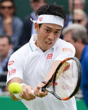 Nishikori beats Gasquet at exhibition match in London Japan s world No. 6 Kei Nishikori returns a shot against Richard Gasquet of France in an exhibition match in London on June 23, 2016. Nishikori won 6-2, 6-1, ahead of appearing as fifth seed at Wimbledon from June 27. 
