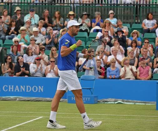 24.06.2016. Nottingham Tennis Centre, Nottingham, England. Aegon Open Mens ATP Tennis Herren Tennis. Celebratory fist pump from Steve Johnson of USA after his win over Kevin Anderson of South Africa in three sets xDavidxKissmanx  ActionPlus11753893