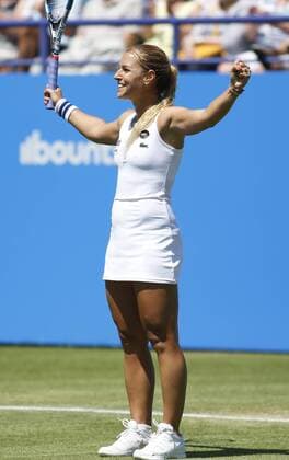24.06.2016 Eastbourne, England. Aegon International Eastbourne tennis tournament. Dominika Cibulkova (SVK) celebrates as defeats Agnieszka Radwanska (POL) by a score of 4-6, 7-6(2), 6-3 in their Quarterfinals match at Devonshire Park. xHongboxChenx  ActionPlus11753915