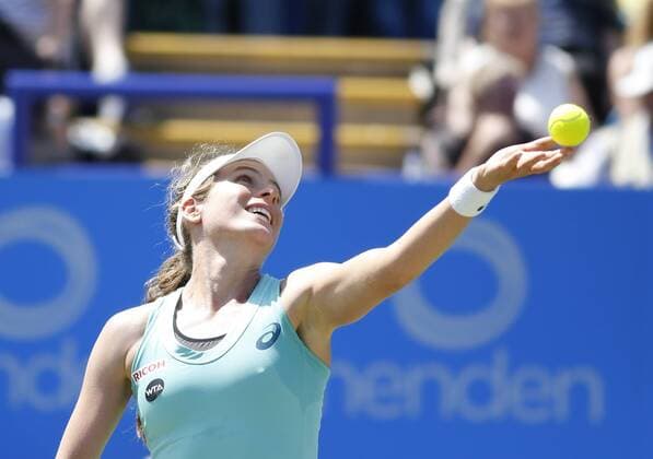 24.06.2016 Eastbourne, England. Aegon International Eastbourne tennis tournament. Johanna Konta (GBR) defeats Ekaterina Makarova (RUS) by a score of 7-6(5) 6-4 in their Quarterfinals match at Devonshire Park. xHongboxChenx  ActionPlus11753954