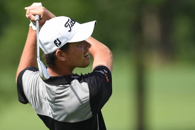 June 25, 2016 - Chesson Hadley hits his approach shot at hole number four during third round play at the Quicken Loans National at Congressional Country Club in Bethesda MD. PGA Golf Herren 2016: Quicken Loans National JUN 25 - ZUMAcjm_