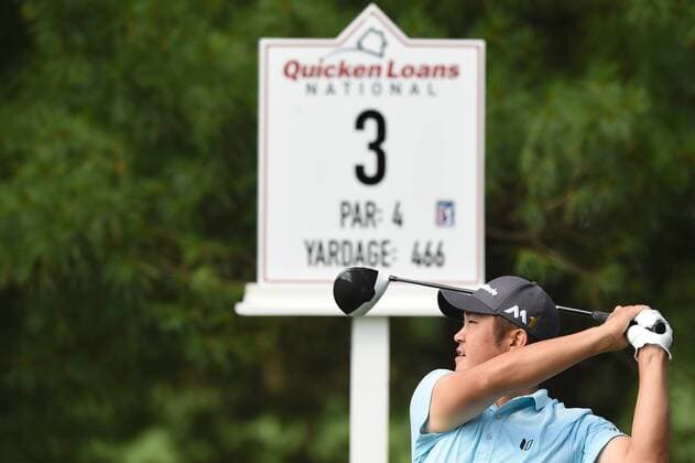 June 25, 2016 - John Huh tees of at hole number three during third round play at the Quicken Loans National at Congressional Country Club in Bethesda MD. PGA Golf Herren 2016: Quicken Loans National JUN 25 - ZUMAcjm_
