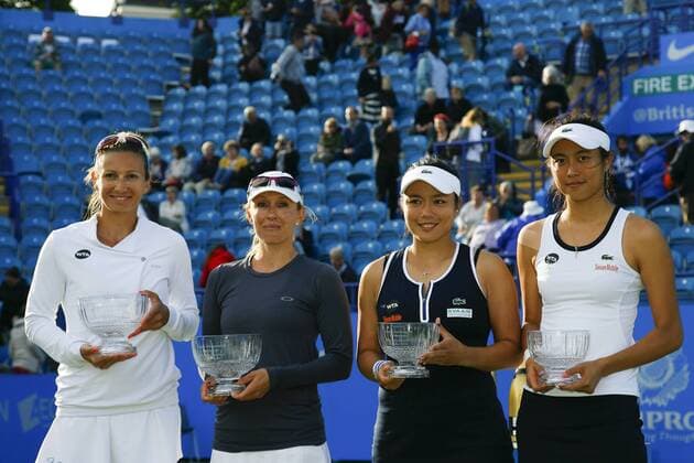 25.06.2016 Eastbourne, England. Aegon International Eastbourne Tennis Tournament Darija Jurak (CRO) and Anastasia Rodionova (AUS) defeat Hao-Ching Chan (TPE) and Yung-Jan Chan (TPE) by a score of 5-7,7-6, 10-6 in their Women& x2019;s Doubles Match at Devonshire Park. xHongboxChenx  ActionPlus11754506