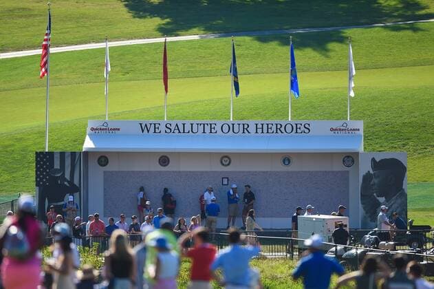 June 25, 2016 - The Tribute to Heroes sits adjacent to the eighteenth green during third round play at the Quicken Loans National at Congressional Country Club in Bethesda MD. PGA Golf Herren 2016: Quicken Loans National JUN 25 - ZUMAcjm_