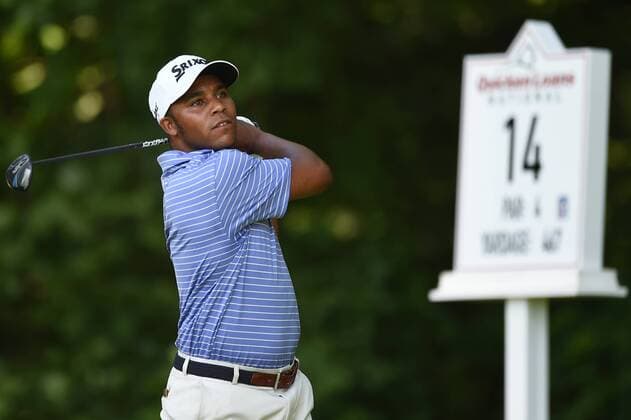 June 25, 2016 - Harold Varner III tees off at hole fourteen during third round play at the Quicken Loans National at Congressional Country Club in Bethesda MD. PGA Golf Herren 2016: Quicken Loans National JUN 25 - ZUMAcjm_